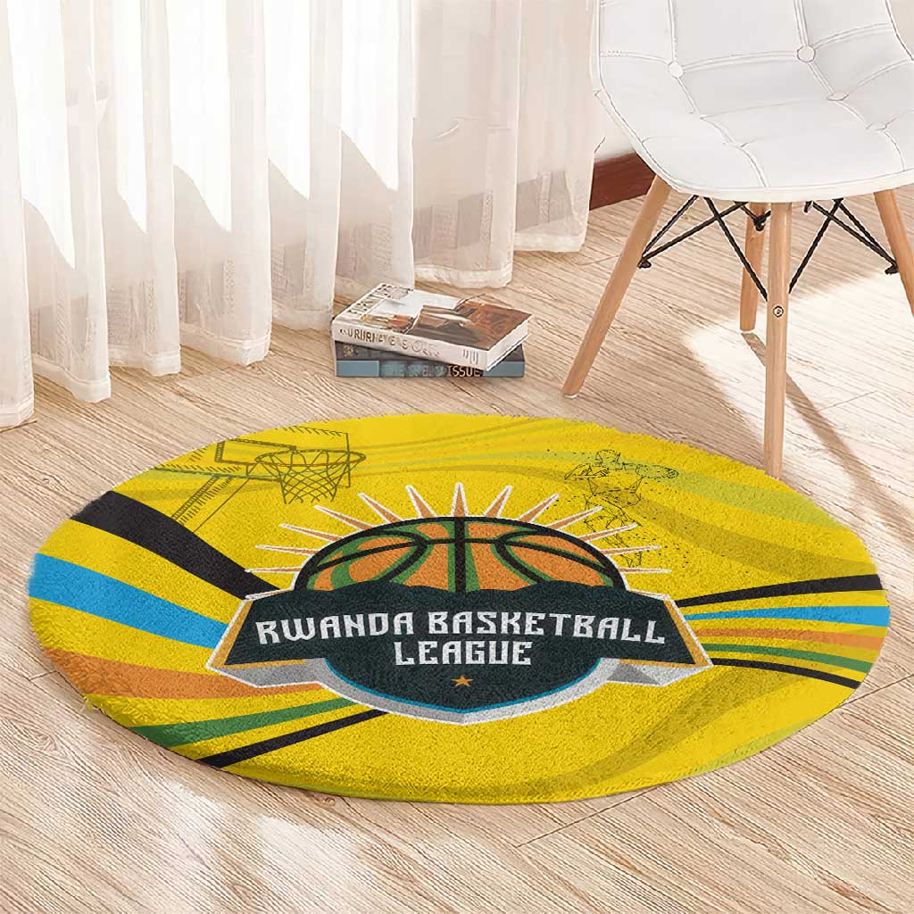 Rwanda Round Carpet with Basketball League Court Hoop Yellow Wave Spirit TS04