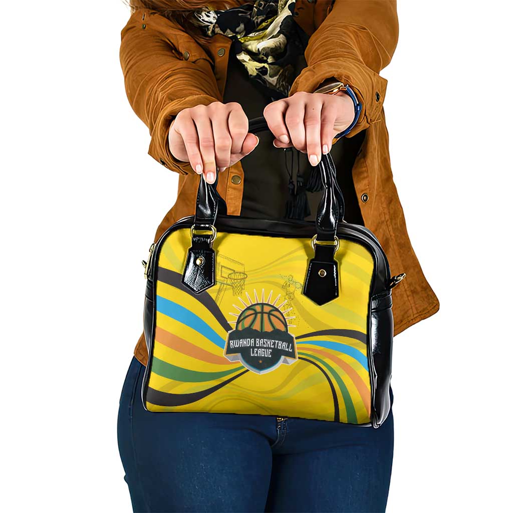 Rwanda Shoulder Handbag with Basketball League Court Hoop Yellow Wave Spirit TS04