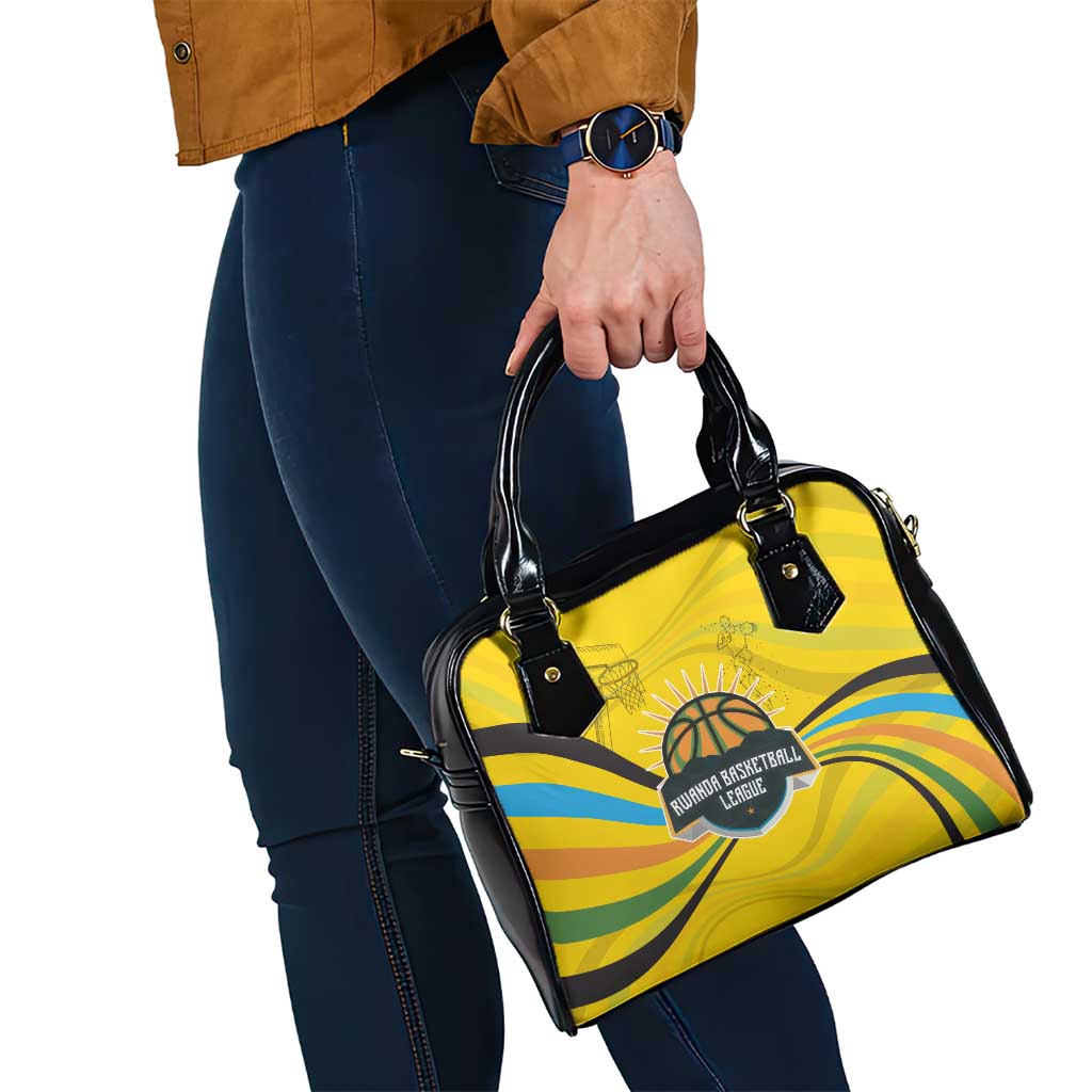 Rwanda Shoulder Handbag with Basketball League Court Hoop Yellow Wave Spirit TS04