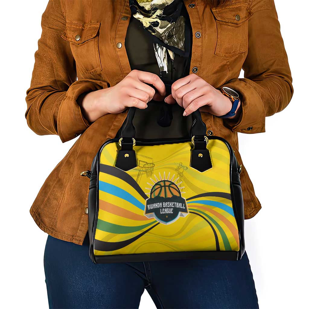 Rwanda Shoulder Handbag with Basketball League Court Hoop Yellow Wave Spirit TS04