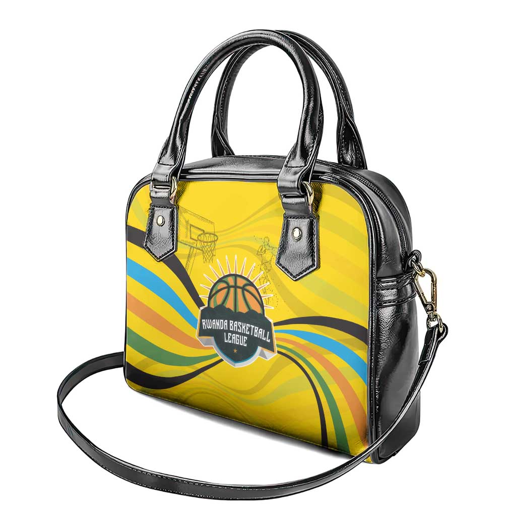Rwanda Shoulder Handbag with Basketball League Court Hoop Yellow Wave Spirit TS04