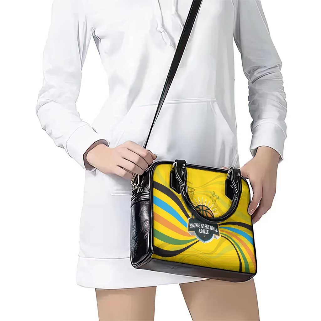 Rwanda Shoulder Handbag with Basketball League Court Hoop Yellow Wave Spirit TS04