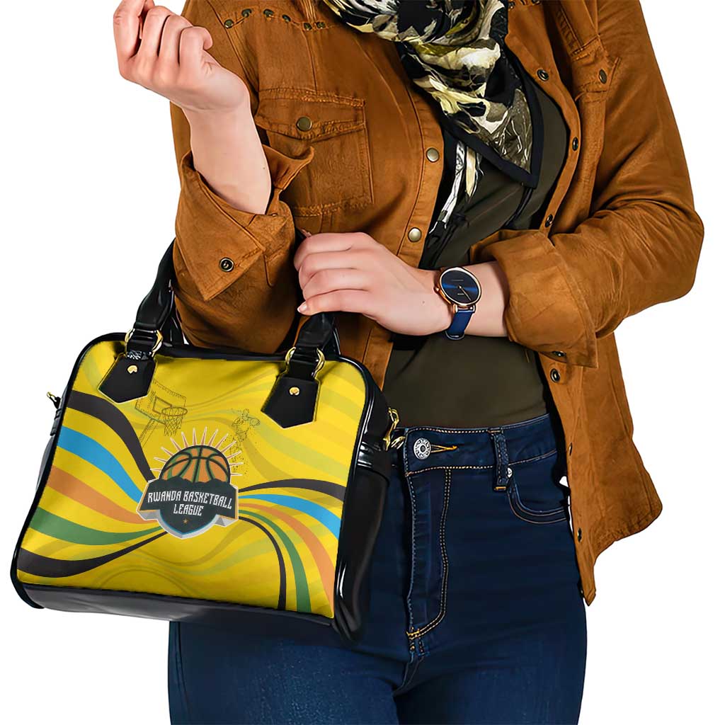Rwanda Shoulder Handbag with Basketball League Court Hoop Yellow Wave Spirit TS04
