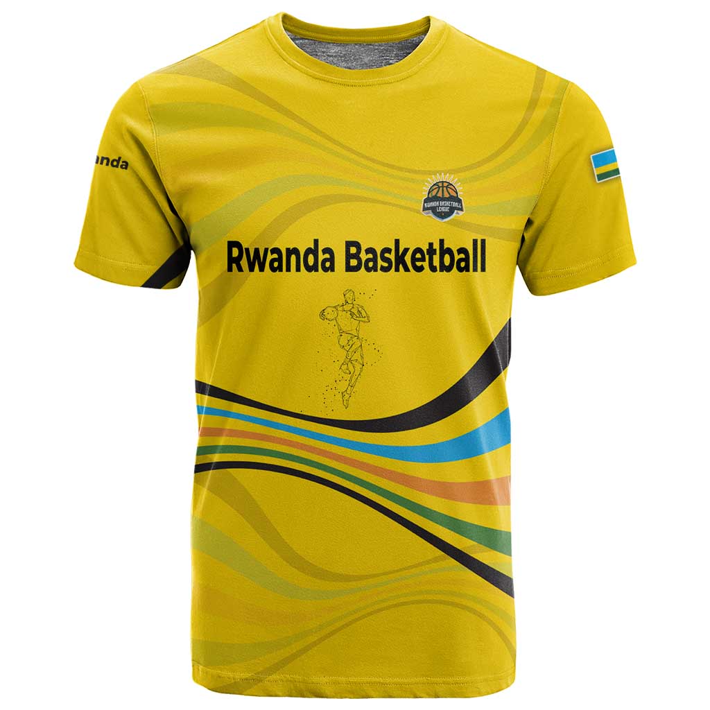 Rwanda T shirt with Basketball League Court Hoop Yellow Wave Spirit TS04
