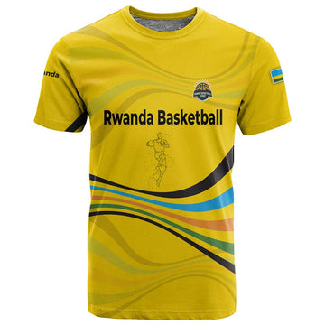 Rwanda T shirt with Basketball League Court Hoop Yellow Wave Spirit TS04