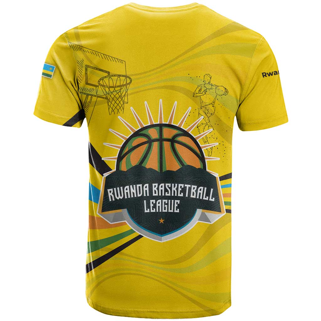 Rwanda T shirt with Basketball League Court Hoop Yellow Wave Spirit TS04