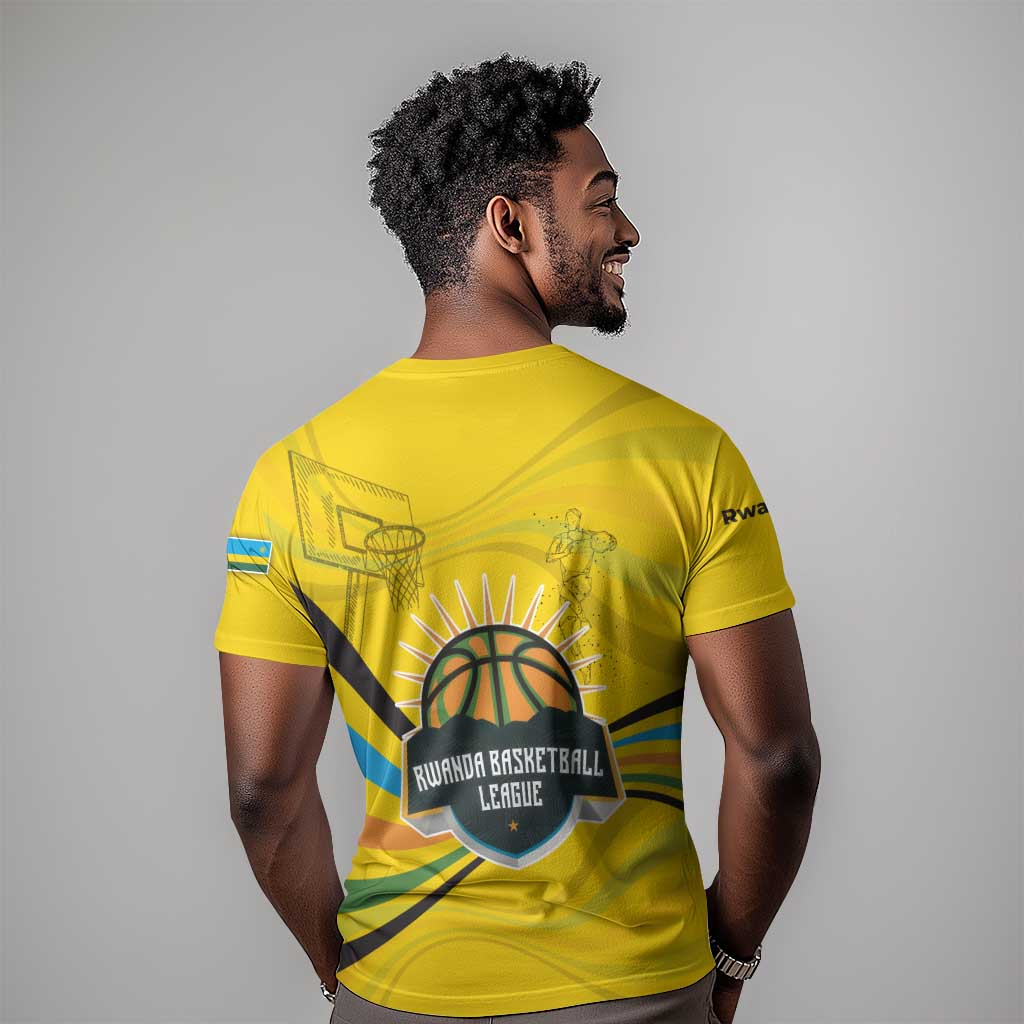 Rwanda T shirt with Basketball League Court Hoop Yellow Wave Spirit TS04
