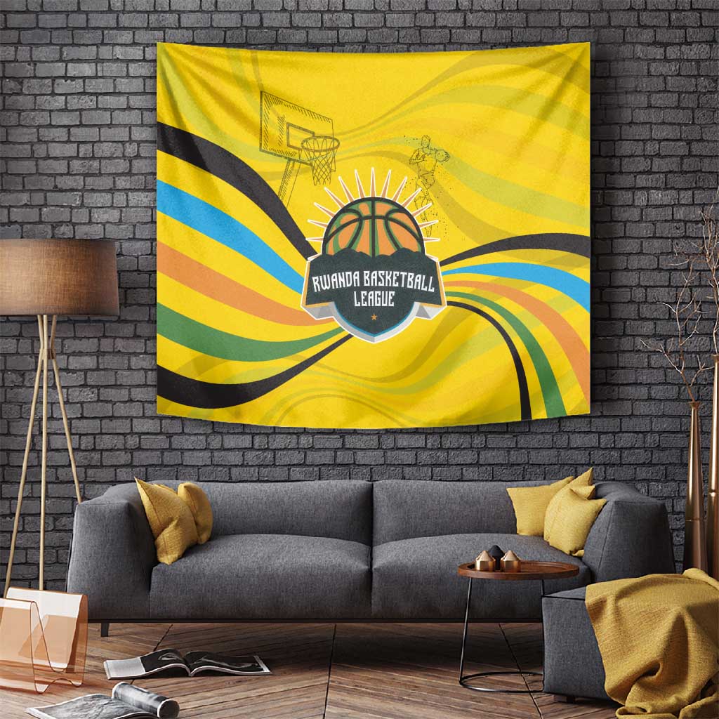 Rwanda Tapestry with Basketball League Court Hoop Yellow Wave Spirit TS04