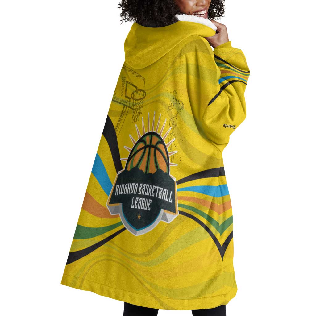 Rwanda Wearable Blanket Hoodie with Basketball League Court Hoop Yellow Wave Spirit TS04