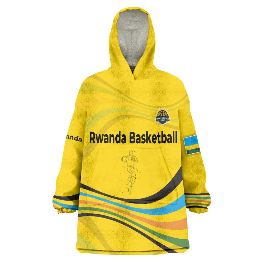 Rwanda Wearable Blanket Hoodie with Basketball League Court Hoop Yellow Wave Spirit TS04