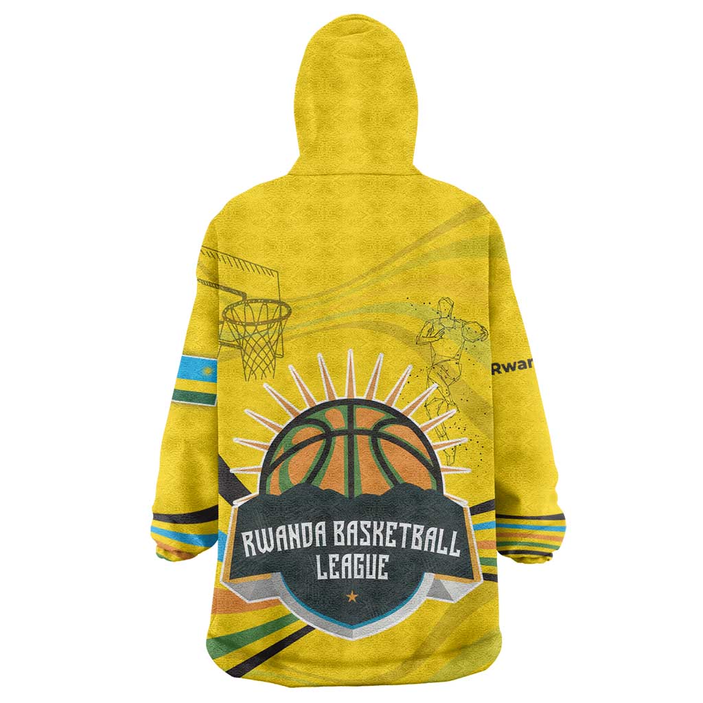 Rwanda Wearable Blanket Hoodie with Basketball League Court Hoop Yellow Wave Spirit TS04