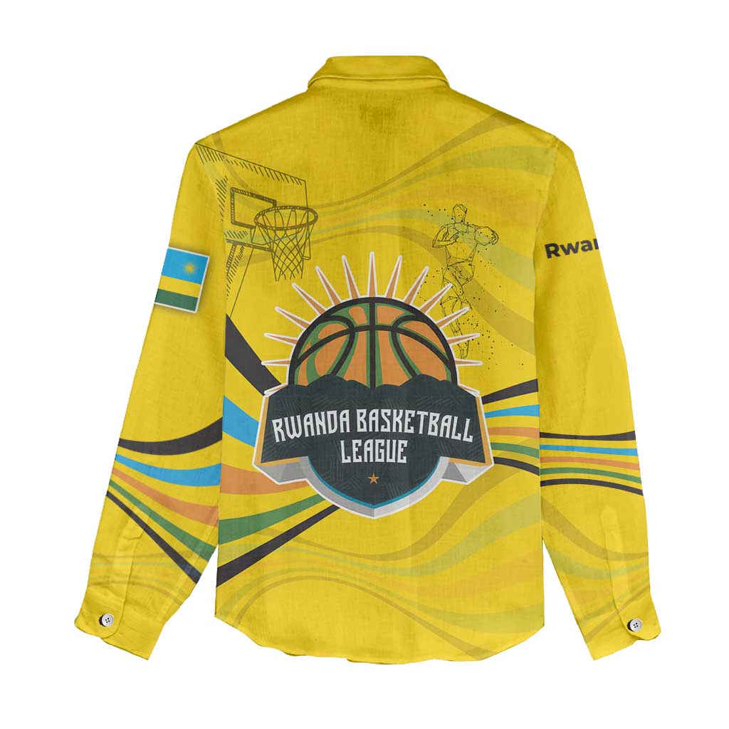 Rwanda Women Casual Shirt with Basketball League Court Hoop Yellow Wave Spirit TS04