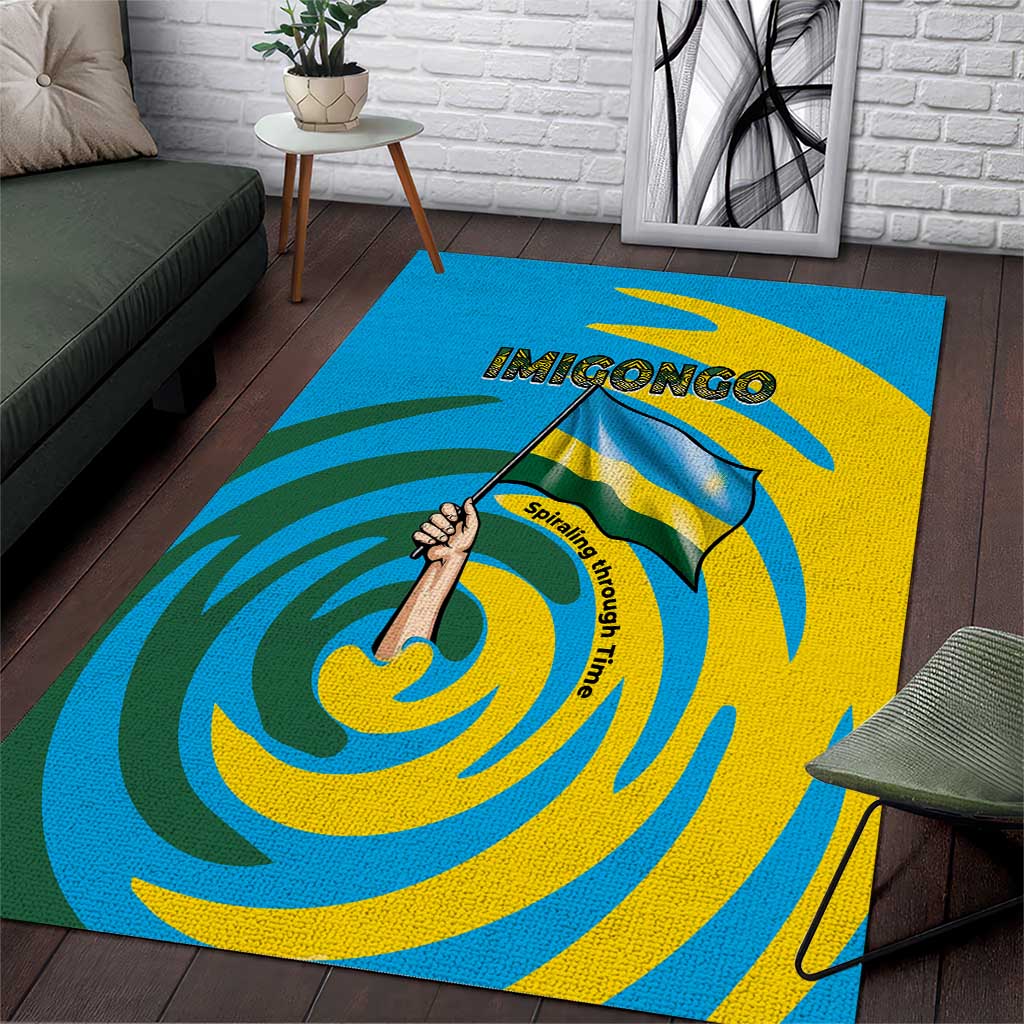 Rwanda Area Rug with Imigongo Spiraling Flag Hand Wave Time Spirit TS04