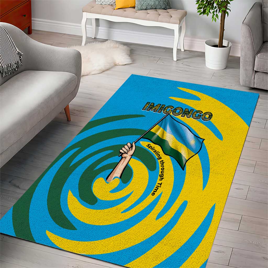 Rwanda Area Rug with Imigongo Spiraling Flag Hand Wave Time Spirit TS04