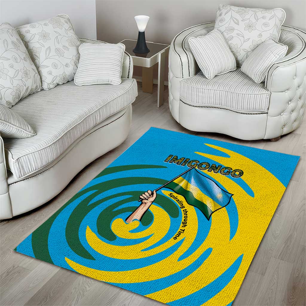Rwanda Area Rug with Imigongo Spiraling Flag Hand Wave Time Spirit TS04