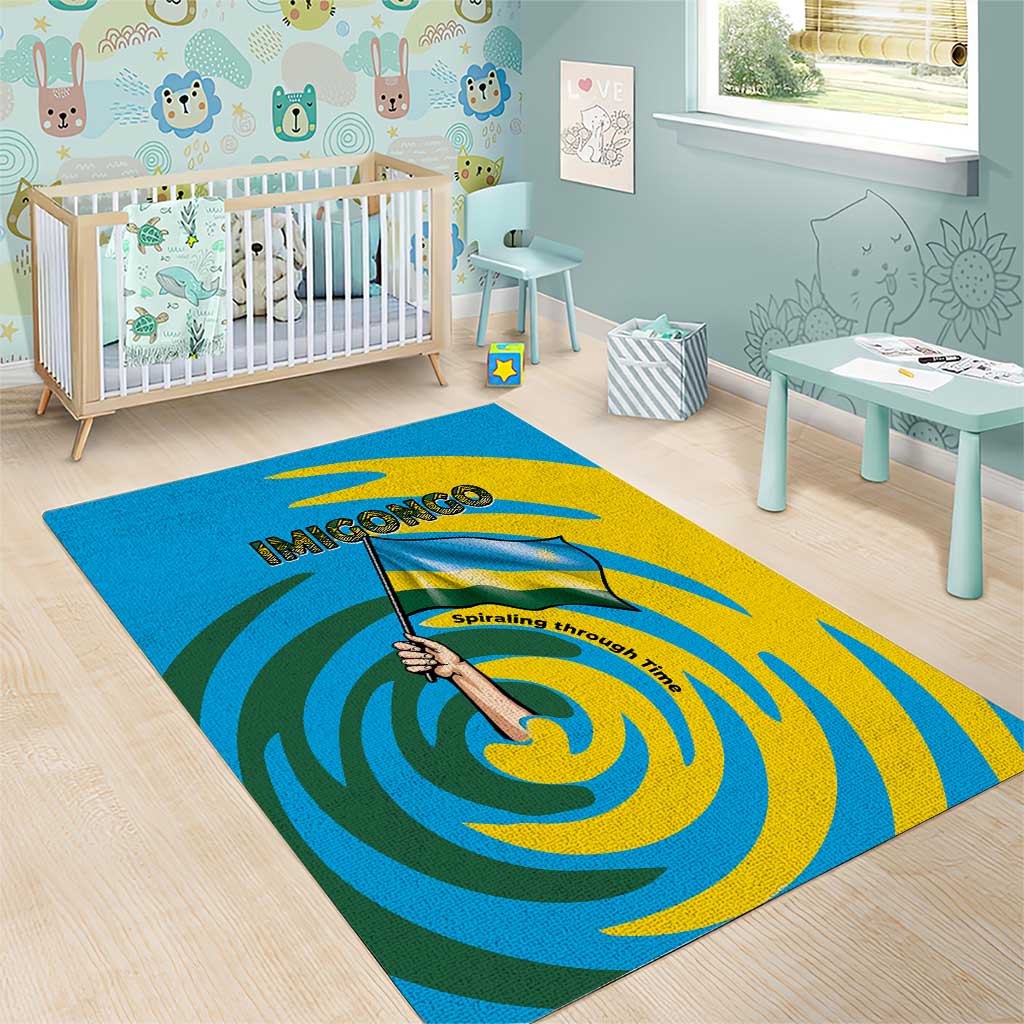 Rwanda Area Rug with Imigongo Spiraling Flag Hand Wave Time Spirit TS04