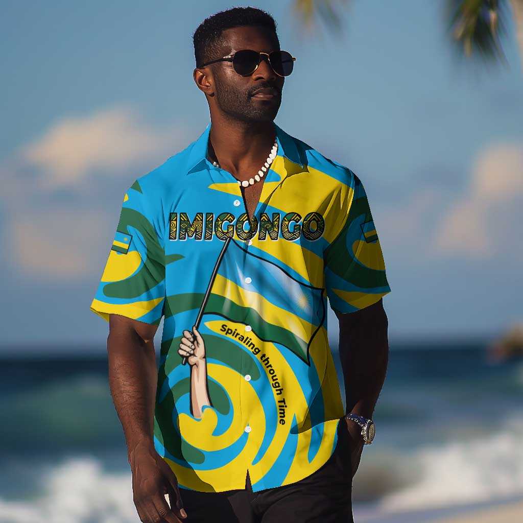 Rwanda Hawaiian Shirt with Imigongo Spiraling Flag Hand Wave Time Spirit TS04