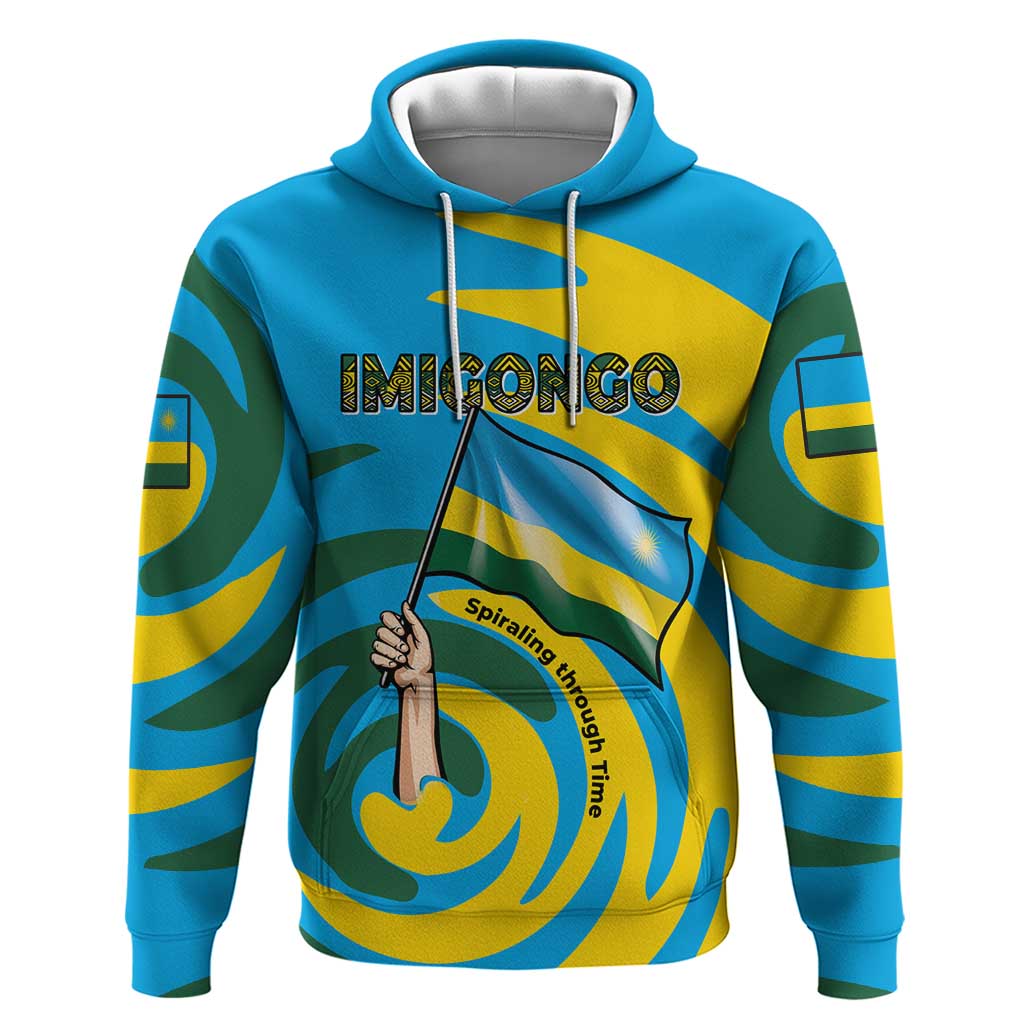 Rwanda Hoodie with Imigongo Spiraling Flag Hand Wave Time Spirit TS04