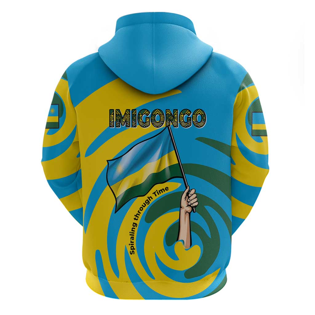 Rwanda Hoodie with Imigongo Spiraling Flag Hand Wave Time Spirit TS04