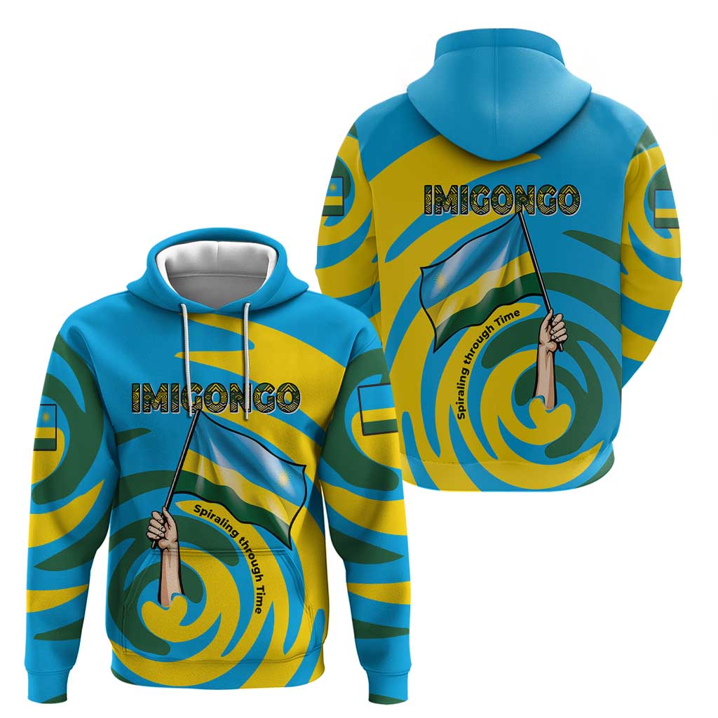 Rwanda Hoodie with Imigongo Spiraling Flag Hand Wave Time Spirit TS04