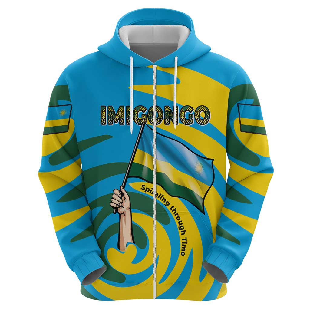 Rwanda Hoodie with Imigongo Spiraling Flag Hand Wave Time Spirit TS04