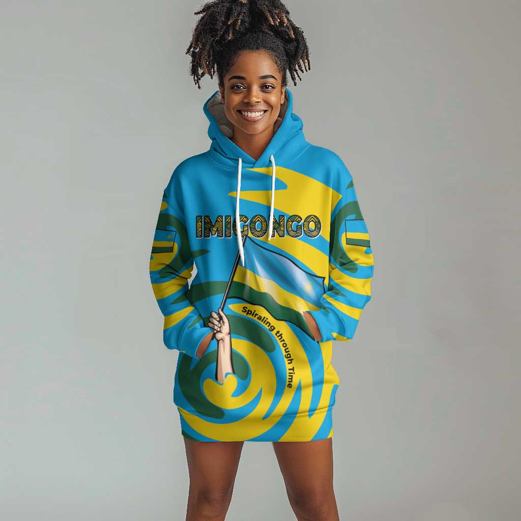 Rwanda Hoodie Dress with Imigongo Spiraling Flag Hand Wave Time Spirit TS04