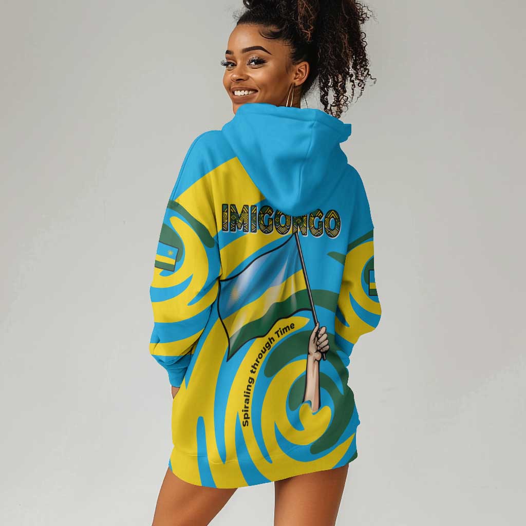 Rwanda Hoodie Dress with Imigongo Spiraling Flag Hand Wave Time Spirit TS04
