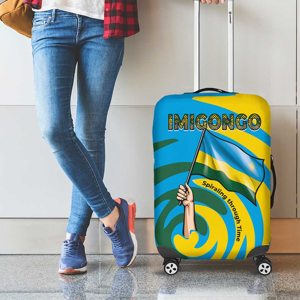 Rwanda Luggage Cover with Imigongo Spiraling Flag Hand Wave Time Spirit TS04