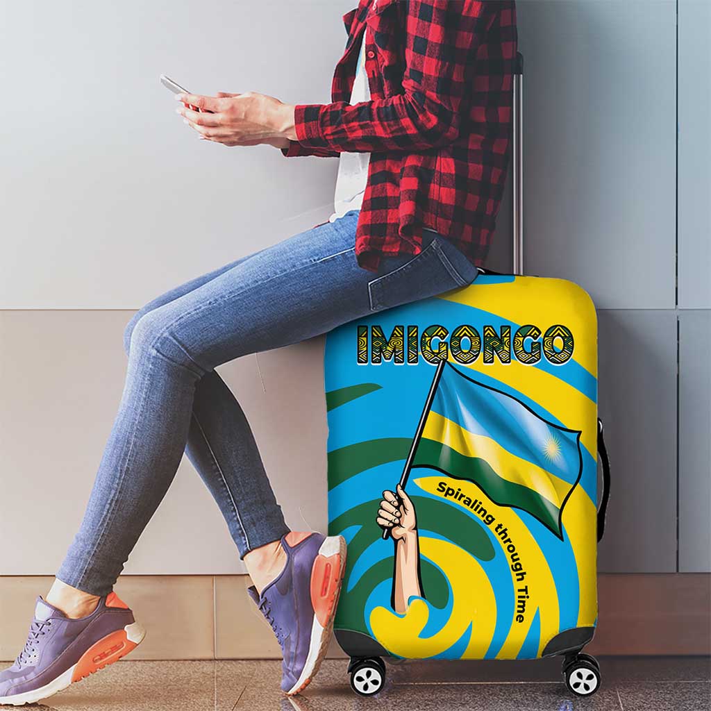 Rwanda Luggage Cover with Imigongo Spiraling Flag Hand Wave Time Spirit TS04
