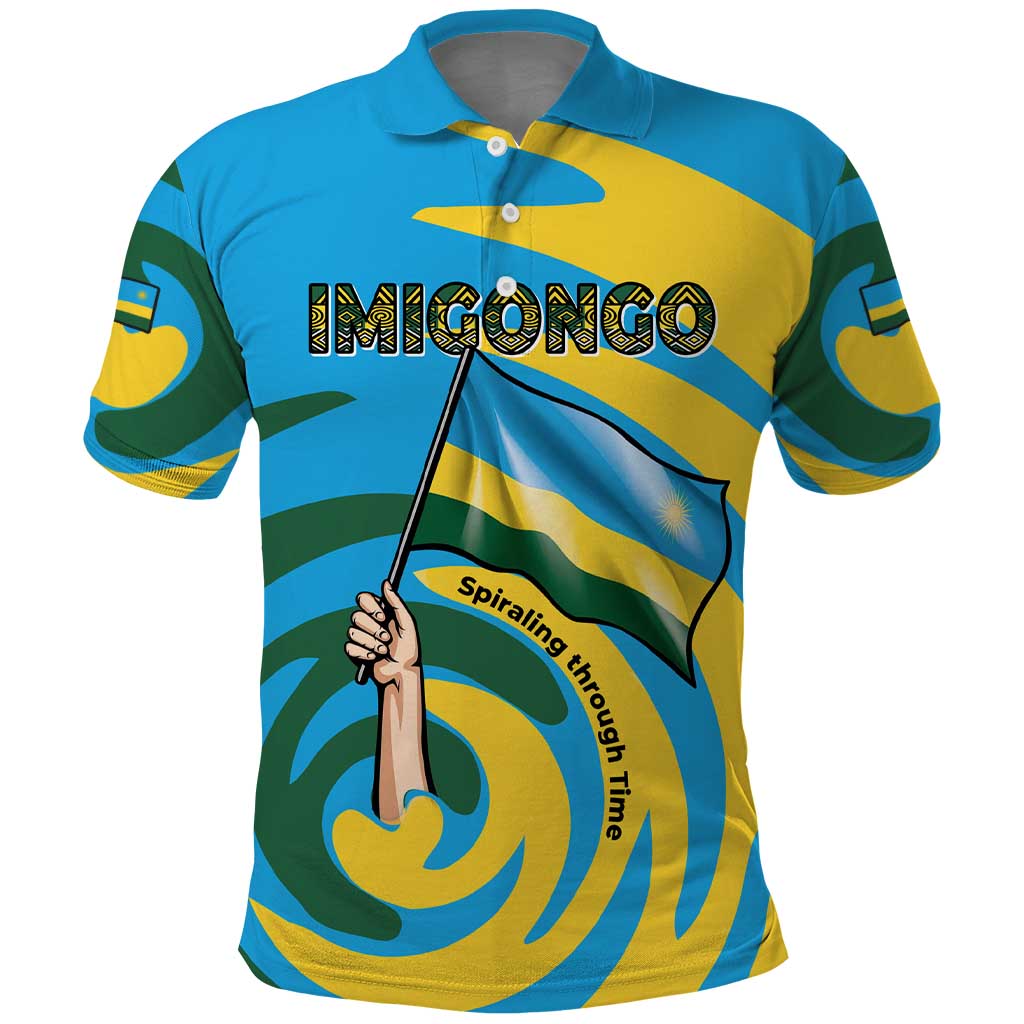 Rwanda Polo Shirt with Imigongo Spiraling Flag Hand Wave Time Spirit TS04
