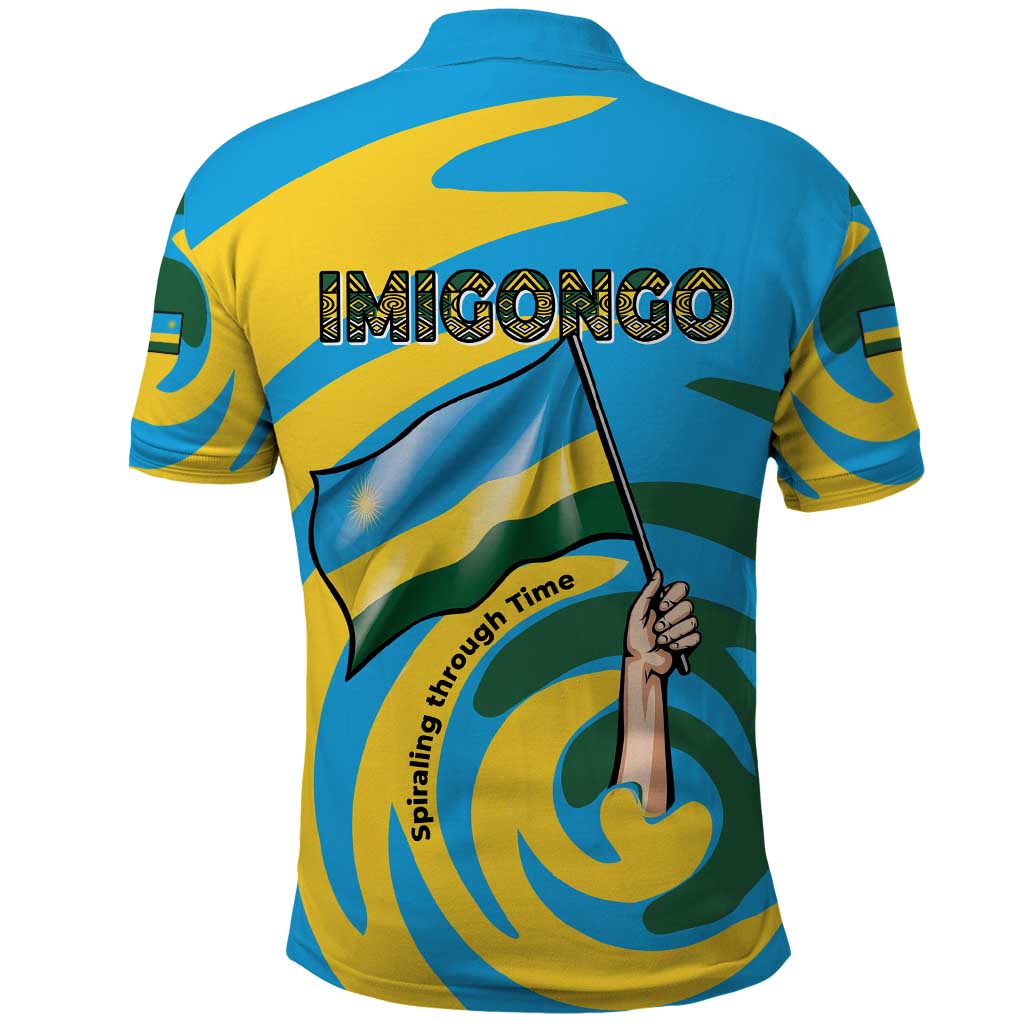 Rwanda Polo Shirt with Imigongo Spiraling Flag Hand Wave Time Spirit TS04