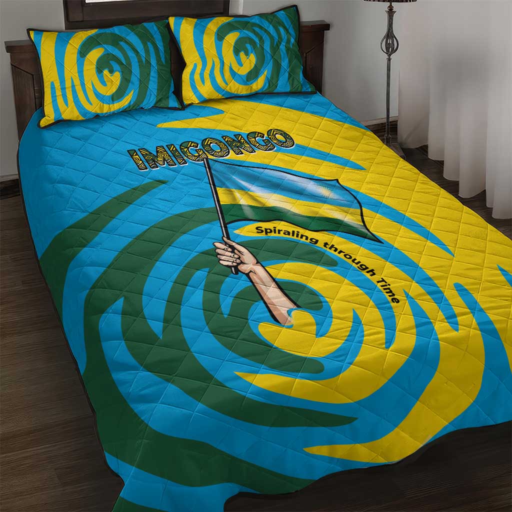 Rwanda Quilt Bed Set with Imigongo Spiraling Flag Hand Wave Time Spirit TS04