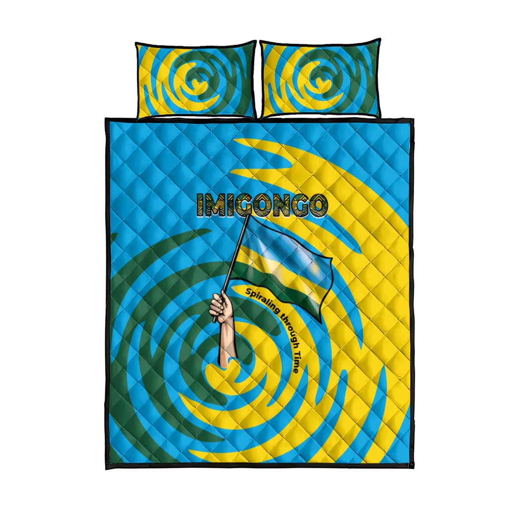 Rwanda Quilt Bed Set with Imigongo Spiraling Flag Hand Wave Time Spirit TS04