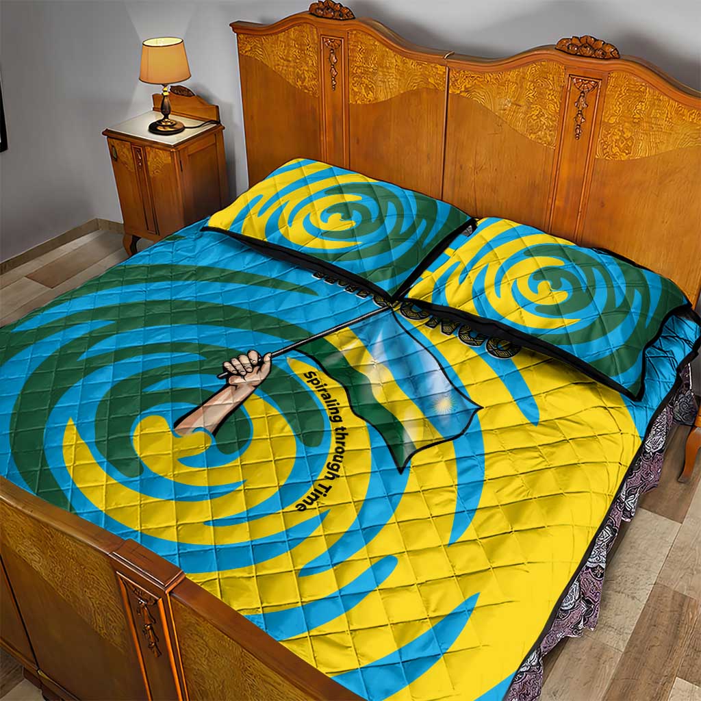 Rwanda Quilt Bed Set with Imigongo Spiraling Flag Hand Wave Time Spirit TS04