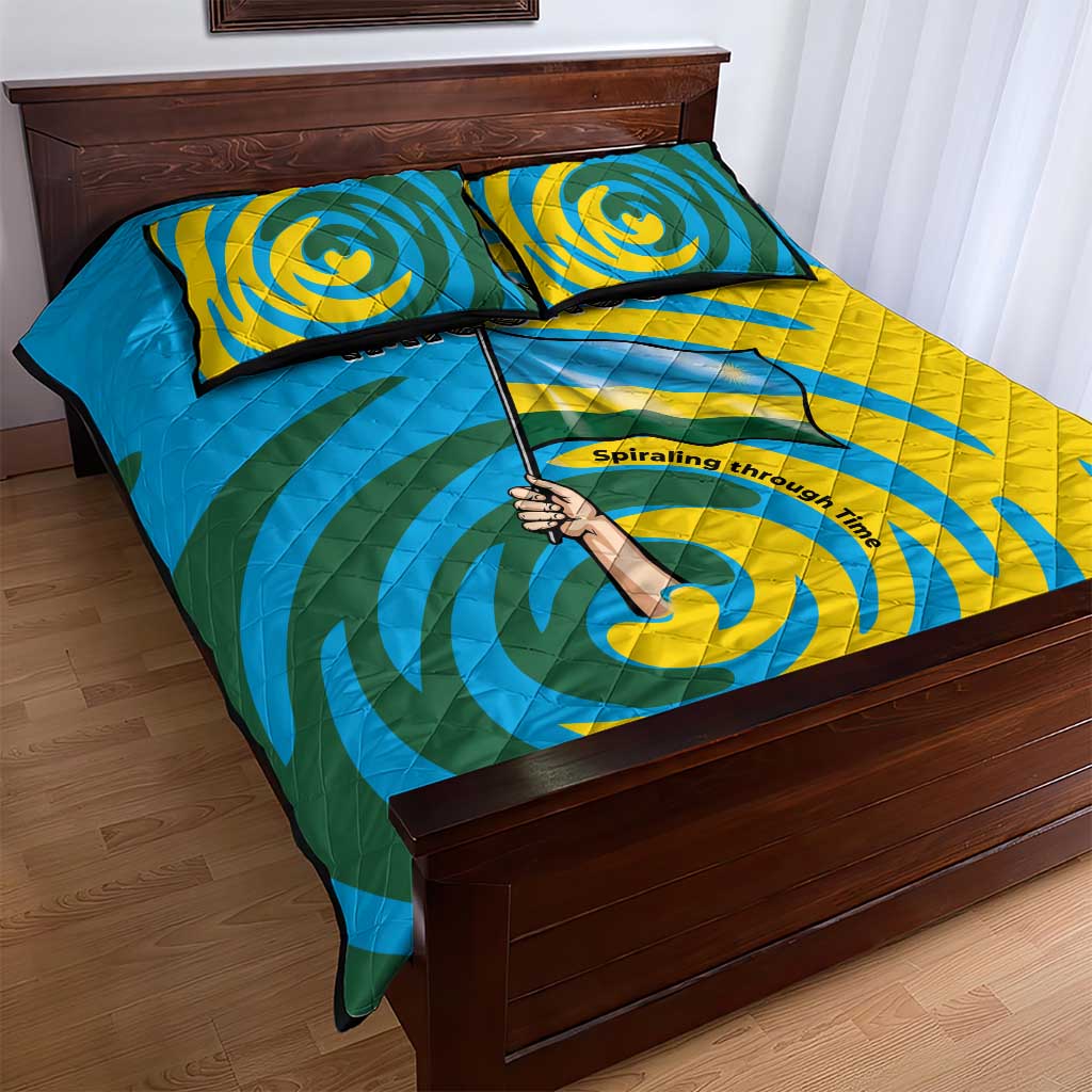 Rwanda Quilt Bed Set with Imigongo Spiraling Flag Hand Wave Time Spirit TS04