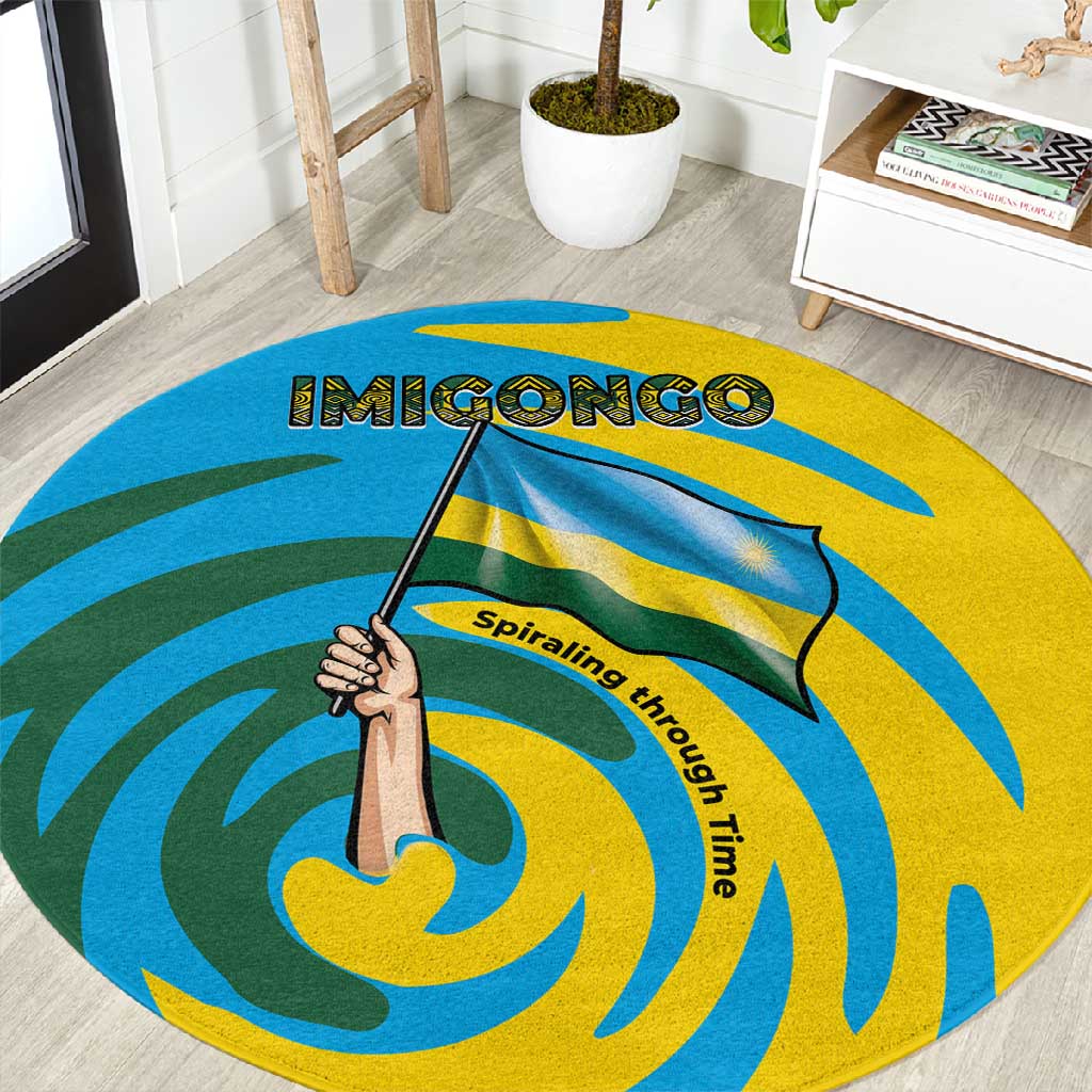 Rwanda Round Carpet with Imigongo Spiraling Flag Hand Wave Time Spirit TS04