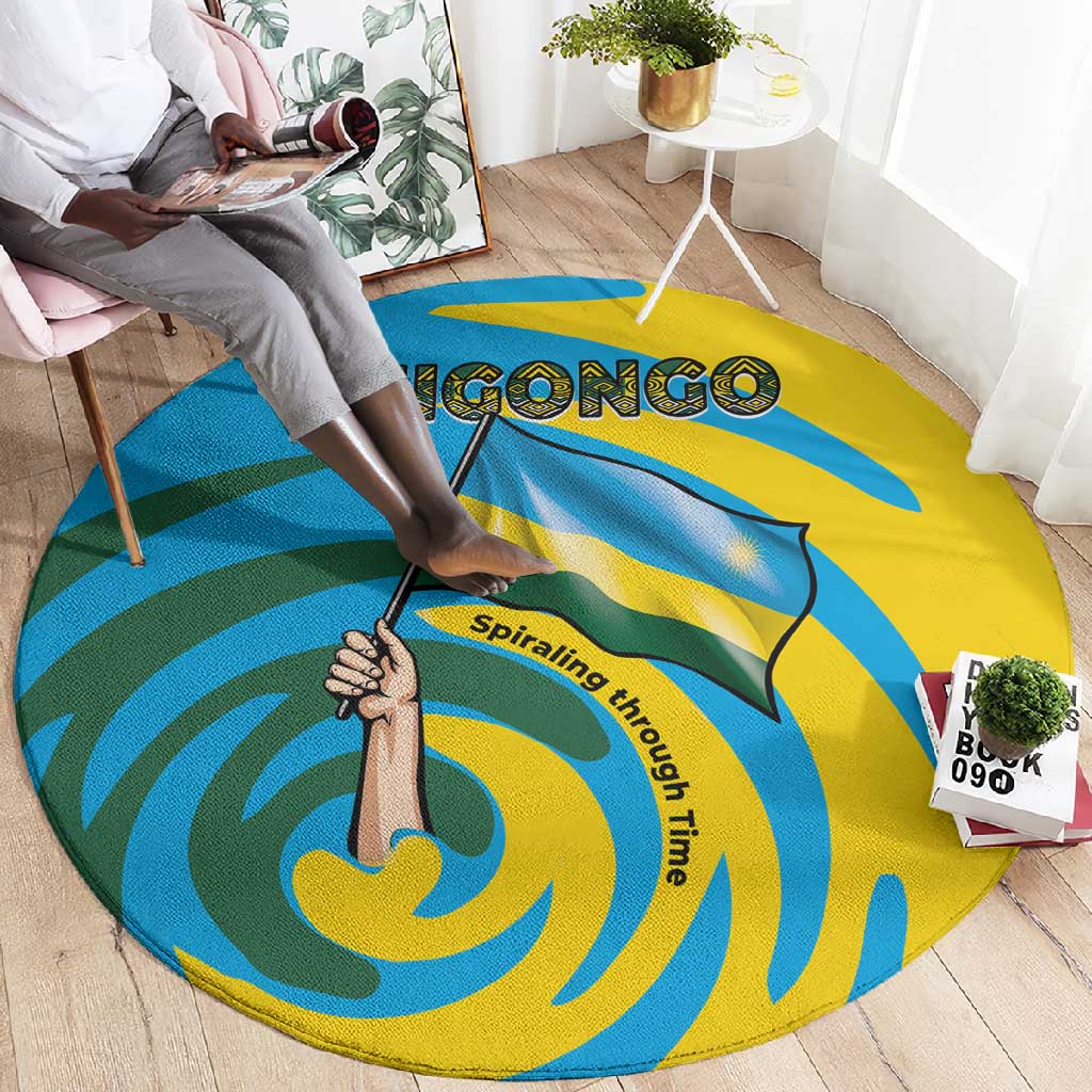 Rwanda Round Carpet with Imigongo Spiraling Flag Hand Wave Time Spirit TS04