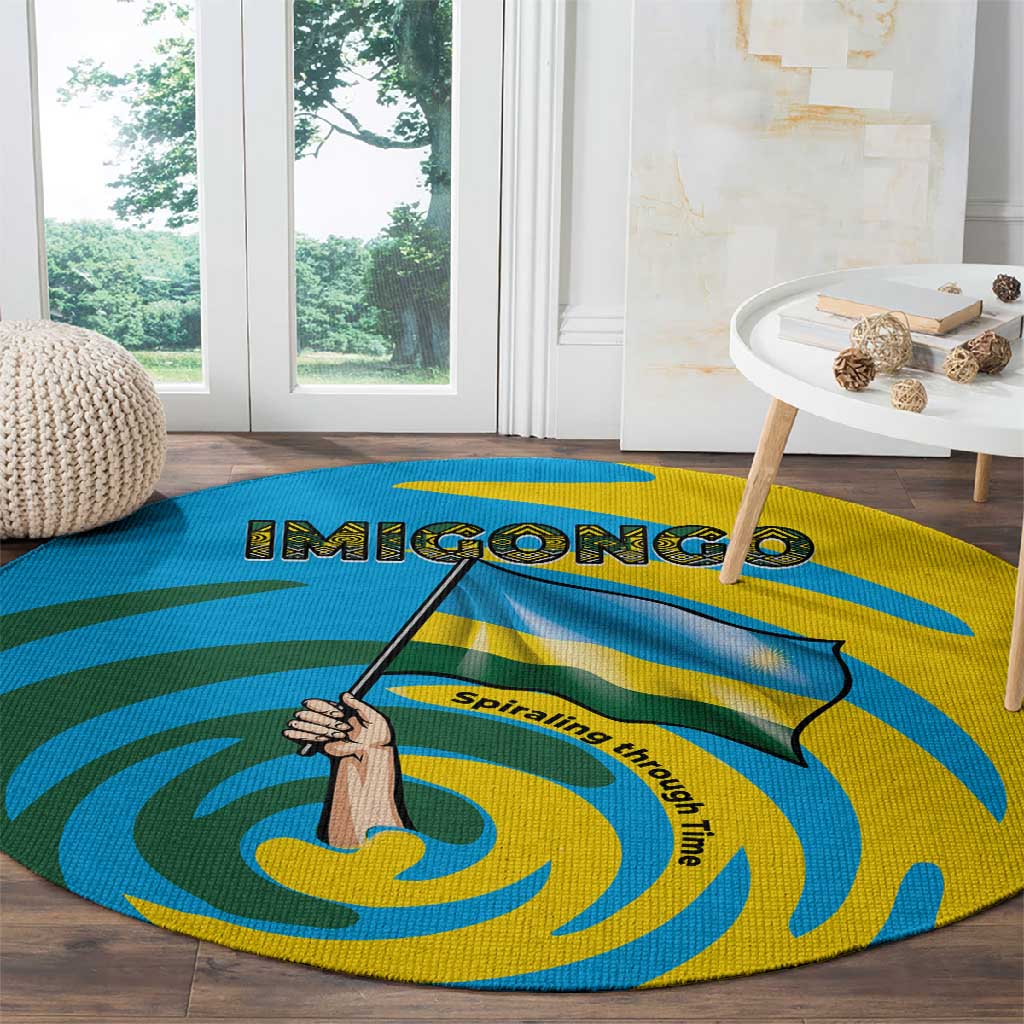 Rwanda Round Carpet with Imigongo Spiraling Flag Hand Wave Time Spirit TS04