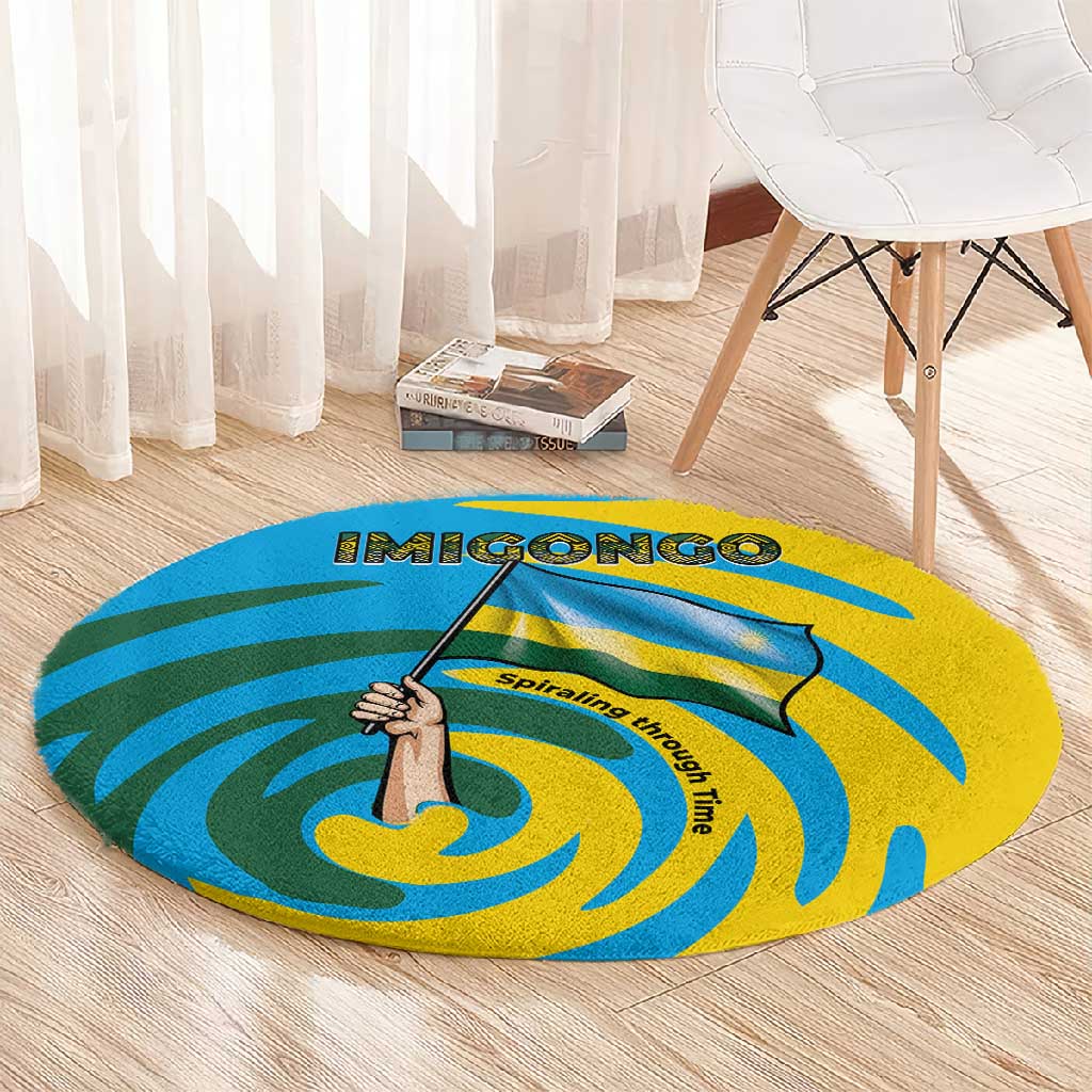 Rwanda Round Carpet with Imigongo Spiraling Flag Hand Wave Time Spirit TS04