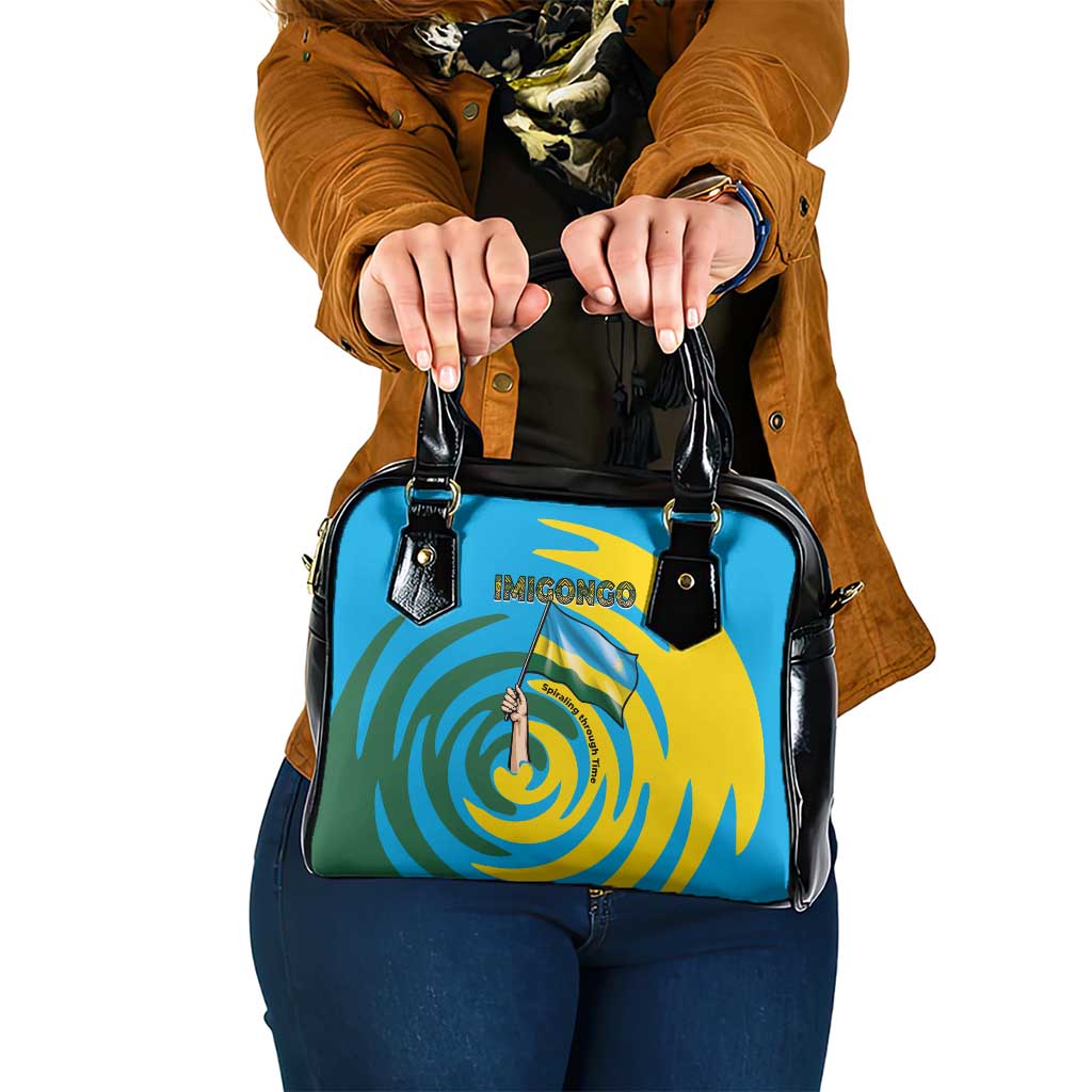 Rwanda Shoulder Handbag with Imigongo Spiraling Flag Hand Wave Time Spirit TS04