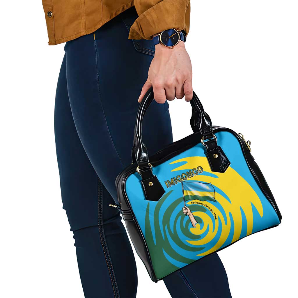 Rwanda Shoulder Handbag with Imigongo Spiraling Flag Hand Wave Time Spirit TS04