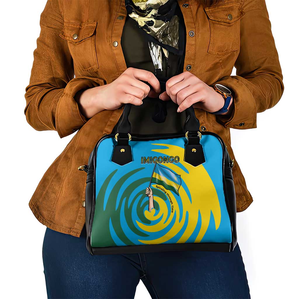 Rwanda Shoulder Handbag with Imigongo Spiraling Flag Hand Wave Time Spirit TS04