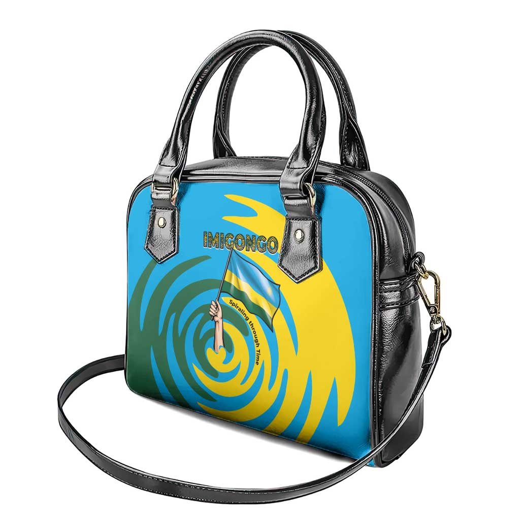 Rwanda Shoulder Handbag with Imigongo Spiraling Flag Hand Wave Time Spirit TS04