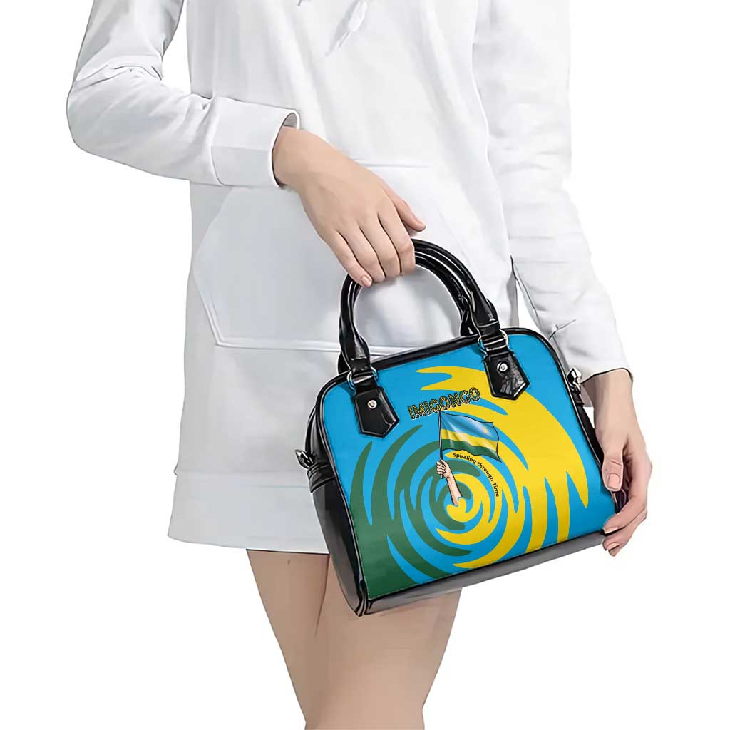 Rwanda Shoulder Handbag with Imigongo Spiraling Flag Hand Wave Time Spirit TS04