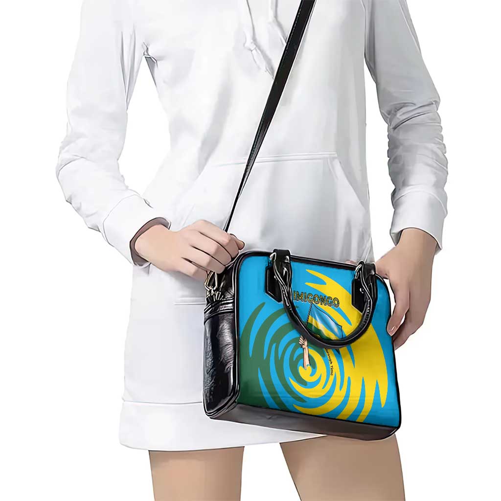 Rwanda Shoulder Handbag with Imigongo Spiraling Flag Hand Wave Time Spirit TS04