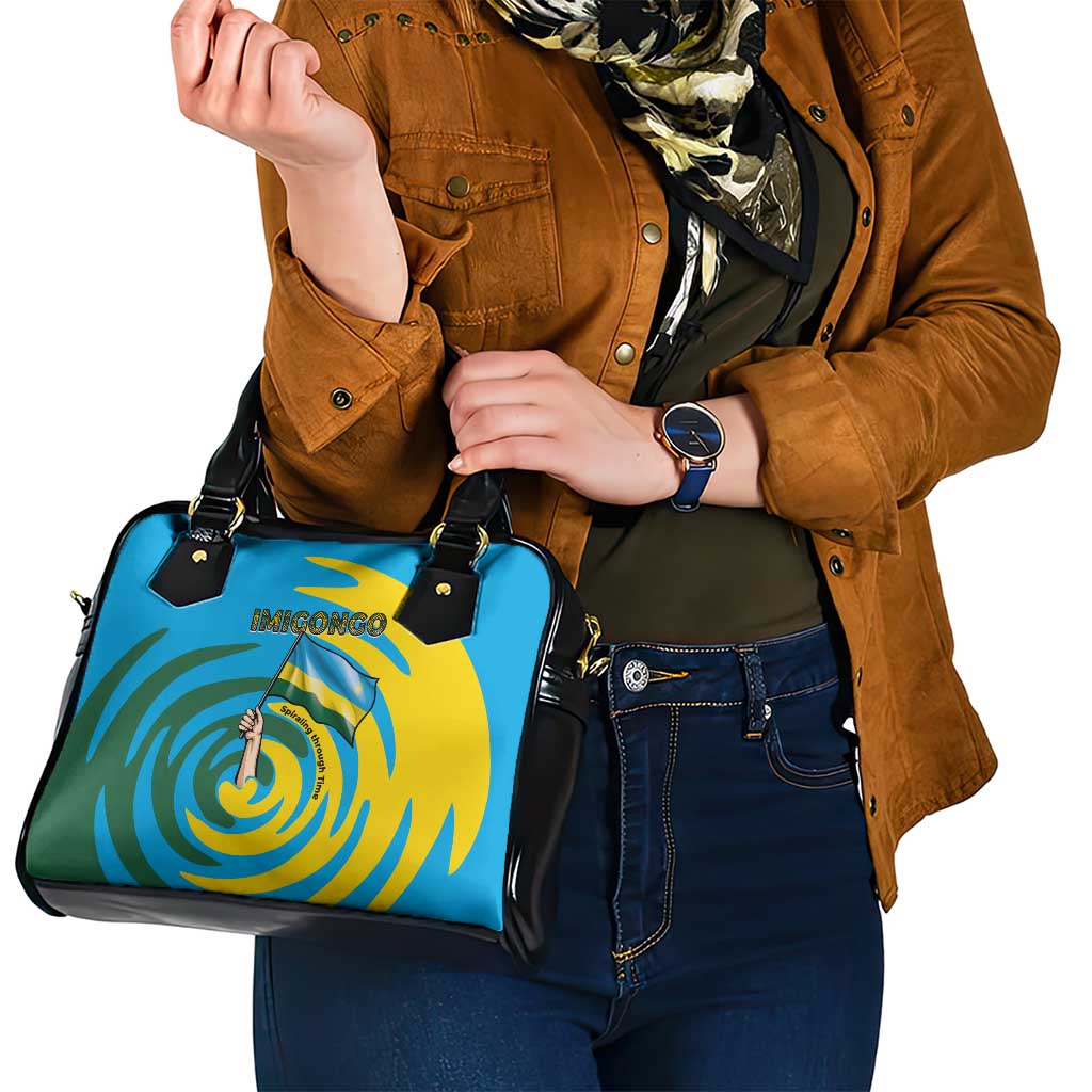 Rwanda Shoulder Handbag with Imigongo Spiraling Flag Hand Wave Time Spirit TS04