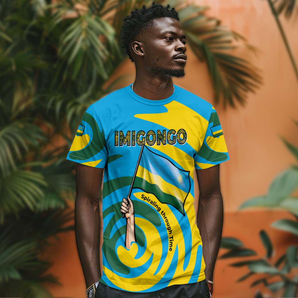 Rwanda T shirt with Imigongo Spiraling Flag Hand Wave Time Spirit TS04