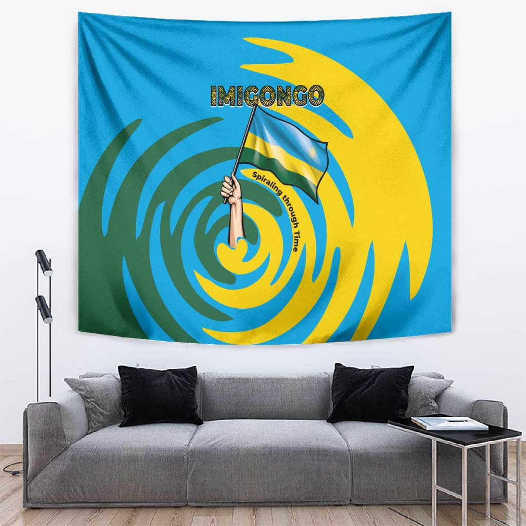 Rwanda Tapestry with Imigongo Spiraling Flag Hand Wave Time Spirit TS04