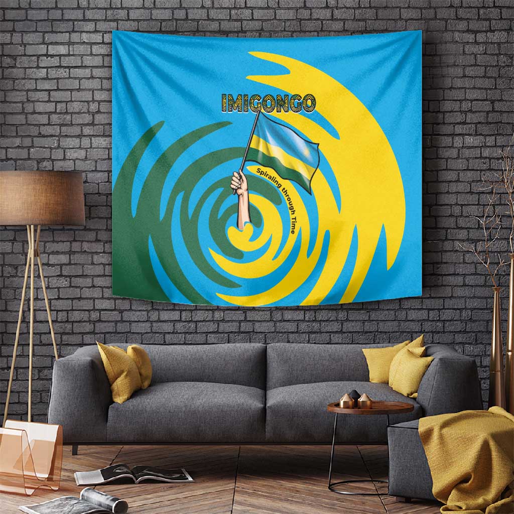 Rwanda Tapestry with Imigongo Spiraling Flag Hand Wave Time Spirit TS04