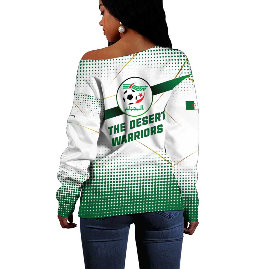 Algeria Soccer Off Shoulder Sweater with Desert Warriors Text and National Flag Design TS04